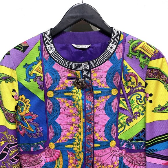 Gianni Versace Vintage Purple Multi-Prints Cropped Jacket - Picture 2 of 10